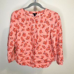 Ann Taylor Petite Floral Shirred 3/4 Sleeve Blouse - Pink